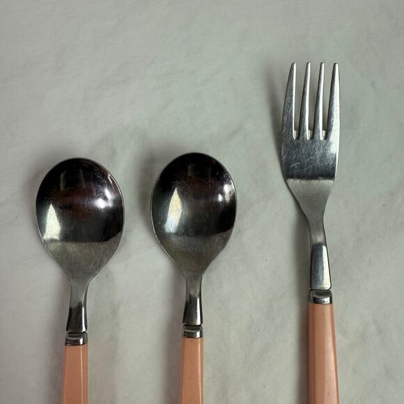 VTG Set of 8 Stainless Flatware Pink Plastic Handle Japan Knives Tea Spoon Forks - Picture 6 of 12